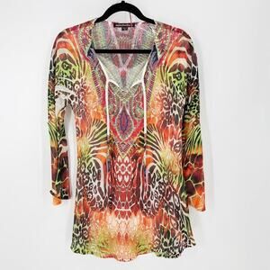 MUSHKA By SIENNA ROSE  Semi Sheer Tunic Top bell sleeves sz M Y2K